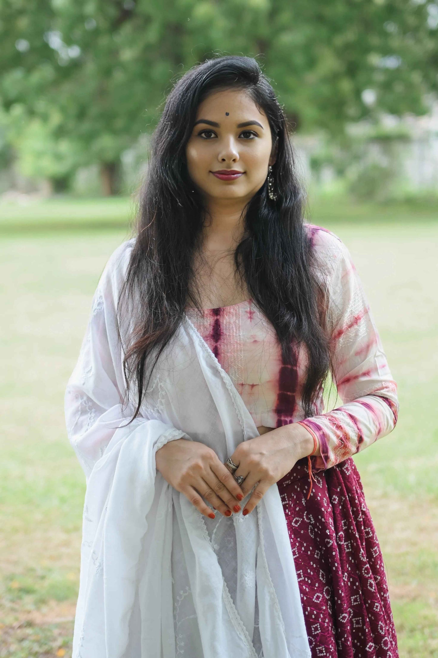 White Magenta Lehenga Choli with Dupatta in Cotton - EcomEdge