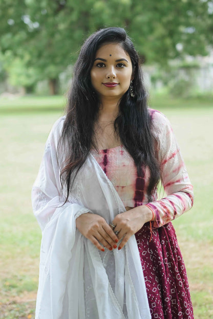 White Magenta Lehenga Choli with Dupatta in Cotton - EcomEdge