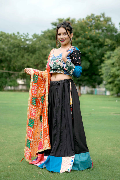 Multicolor Cotton Lehenga Choli with Phulkari Mirror Work Dupatta - EcomEdge