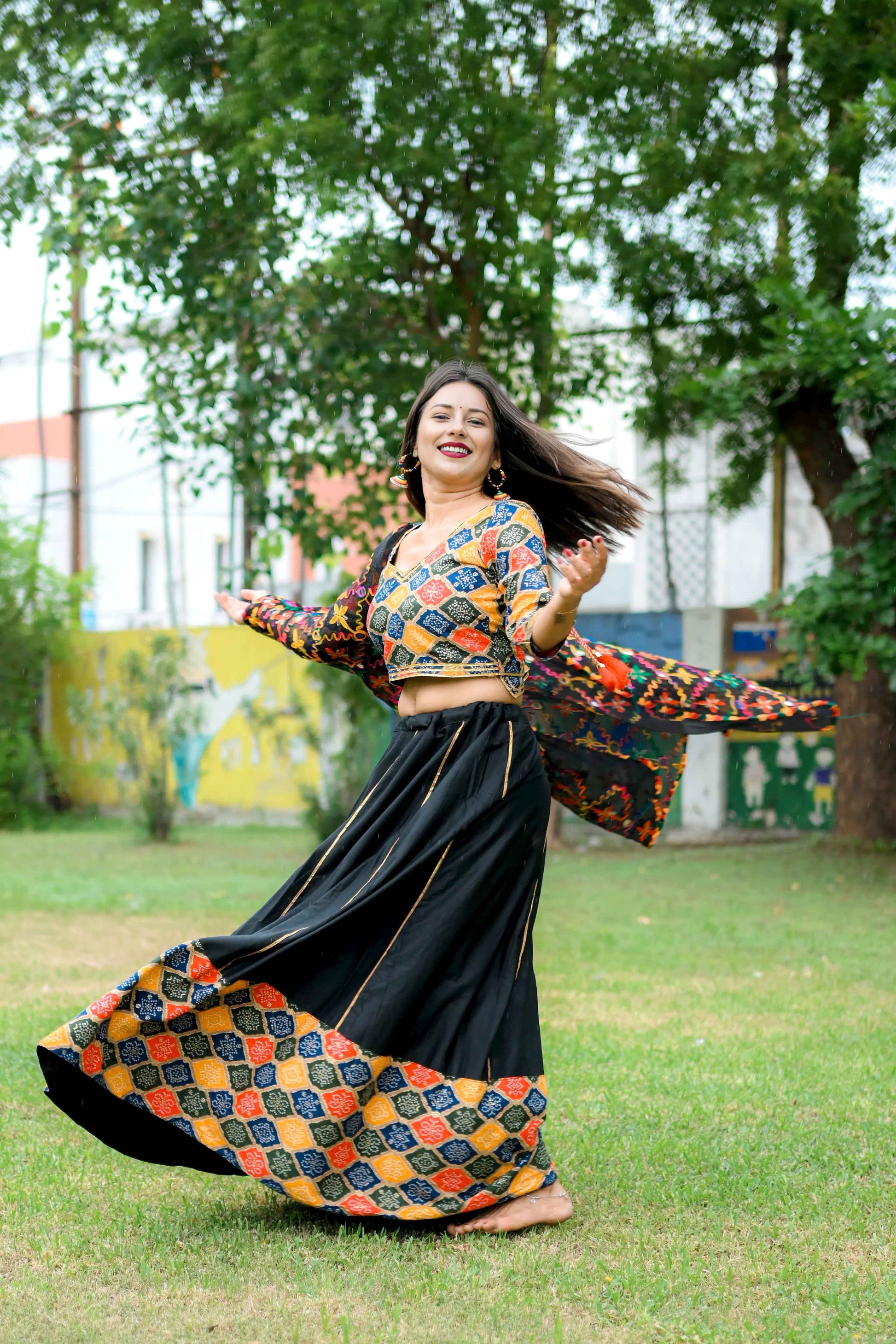 Multicolor Cotton Silk Lehenga Choli with Embroidered Dupatta - EcomEdge