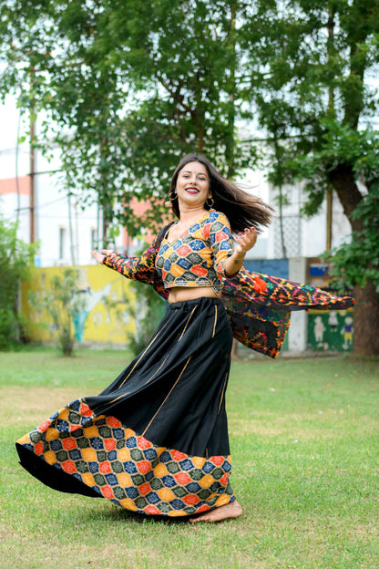 Multicolor Cotton Silk Lehenga Choli with Embroidered Dupatta - EcomEdge