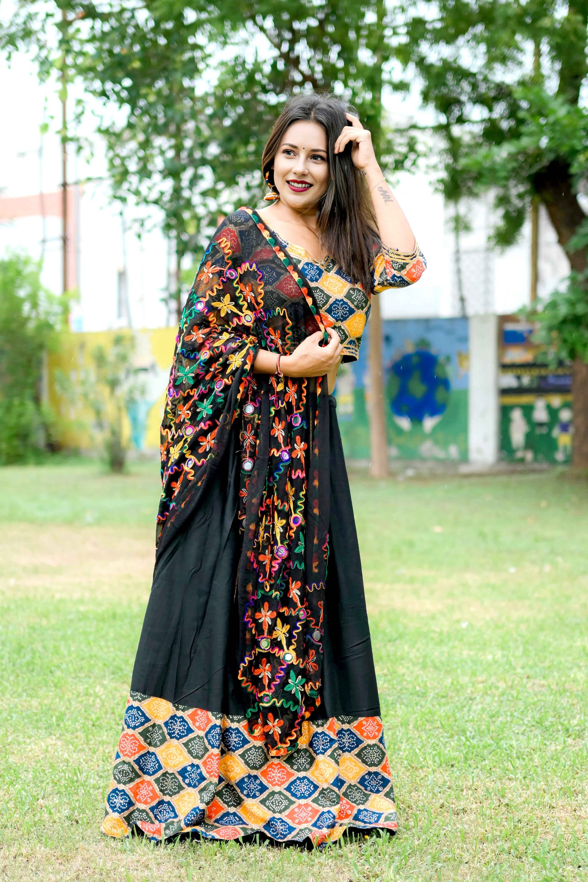 Multicolor Cotton Silk Lehenga Choli with Embroidered Dupatta - EcomEdge