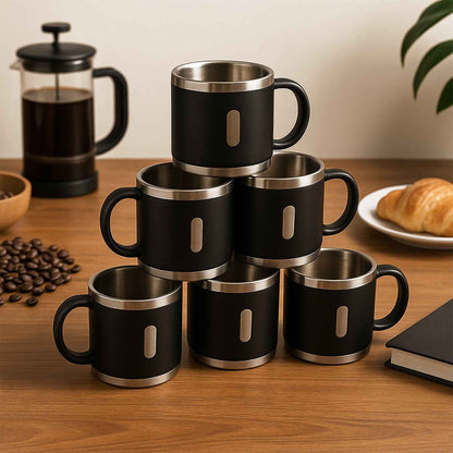 Apex Premium Stainless Steel Double Wall Coffee Mug Gift Set (6 Pc  150 Ml)